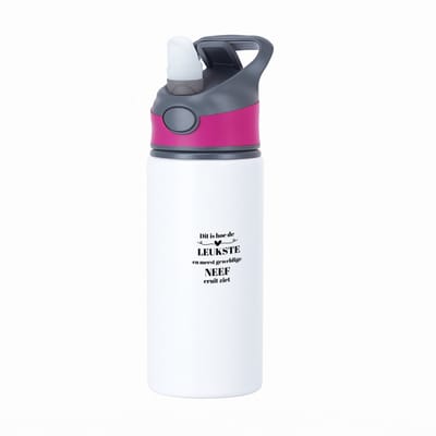 Hacebo® - dit is hoe de leukste en meest geweldige neef eruit ziet waterfles met rietje roze - Neef - meest leukste neef - verjaardag - cadeautje voor neef - neef artikelen - kado - geschenk - water fles - 650ML