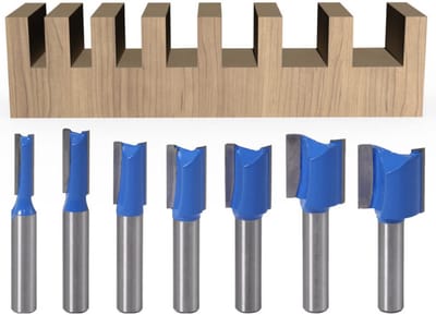 Dailygoods - Set van 7 stuks - Freesset voor houtbewerking - 8 mm schacht - Wolfraamcarbide hardmetaal - Snijdiameters 6-20 mm