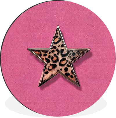 WallCircle - Wandcirkel - Muurcirkel - Ster - Luipaard - Print - Roze - Aluminium - Dibond - 30x30 cm - Binnen en Buiten