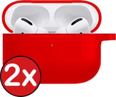 Hoesje - 2 Stuks - Geschikt voor Apple AirPods Pro 2 - Siliconen Hoes met Clip - Silicone Case Cover - Rood