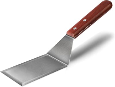 Daity Één roestvrijstalen spatel - perfect voor het omdraaien van hamburgers - het scheppen van vis en het koken; robuuste metalen frituurspatel - geschikt voor grillen en bakken (bruin).