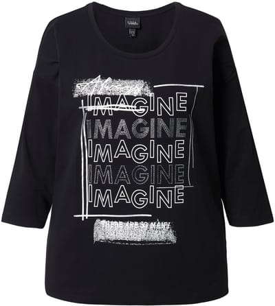 Ulla Popken - Dames - Longshirt Imagine ronde hals 3/4-mouw - Zwart - Maat 42+