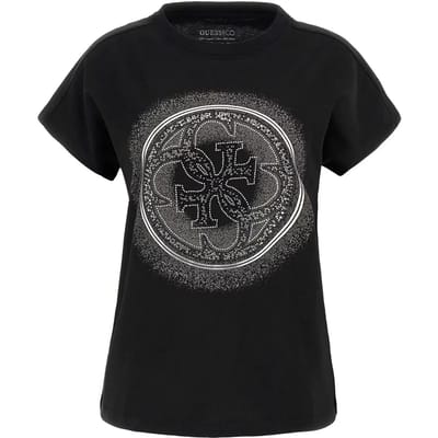 Printed Cotton Round Neck Short Sleeve T-Shirt Wo - Black Shirts