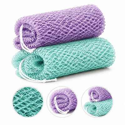 BOTC Afrikaanse spons / net sponge - Massagespons - 2 Stuks traditionele SAPO spons - Ghanese scrub spons - Paars muntgroen