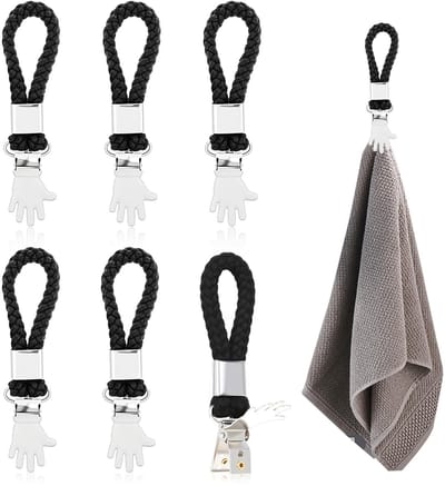 Dailygoods- Handdoekclips 6 Stuks - Handdoekhaakjes - Handdoeklusjes - Zwarte Handdoekklemmen - Duurzaam Katoen/IJzer - 10,8 x 2,4 x 0,8 cm - Handdoekhangers