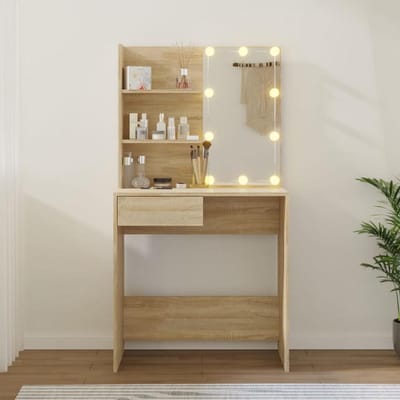 Kaptafel met LED - Toilettafel Make-up - Cosmetica Organiseren - Asymmetrische Vorm - 745 x 40 x 141 cm