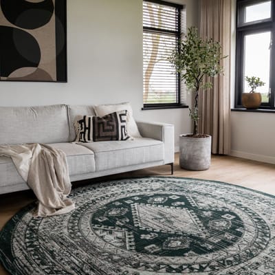 Rond Vintage Vloerkleed Aila Groen - Rond 160 Ø - (M)