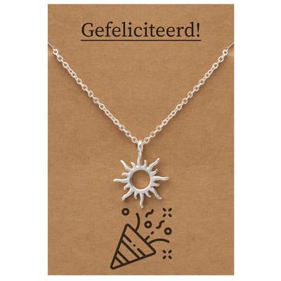 Cadeau Ketting: Gefeliciteerd! - Zonnetje voor Geluk Sieraad - Zilverkleurig - Gefeliciteerd - Pax Amare
