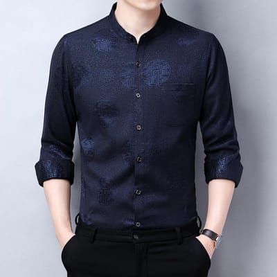 Chemise rouge imprimée à manches longues pour homme, tenue de mariage fine d'automne, pour beau-père, papa d'âge moyen, chemise de banquet de mariage 4XL black