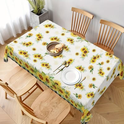 Nappe Carrée Tournesol Été Plaid de Buffalo Décoration de Fête de Mariage Plantes Florales Aquarelle Nappes Rectangulaires Décorations de Maison 90x140cm