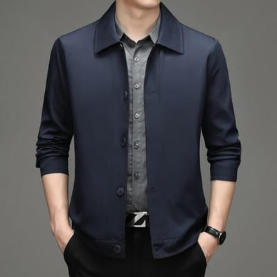 Herfst Nieuwe Heren Middenleeftijd Casual Revers Jas Modetrend Opstaande Kraag Jas 3XL black