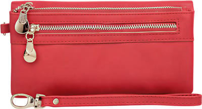 Dames Kunstleren Portemonnee Grote Capaciteit – Rood – Dubbele Ritssluiting Clutch Schoudertasje – Multifunctionele Telefoon Portemonnee met Muntvak, Kaarthouder en Meerdere Zakken
