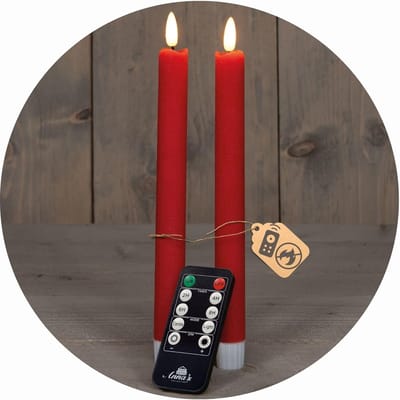 Novaliv LED-kaarsen met timer ROOD 2-pack voor binnen met 6-uurs timer - ECHTE WAS 18 cm hoogte voor kaarsen 2,2 cm diameter 2 AAA-batterijen vereist LED-kaarsen flikkerende vlam bewegende vlam
