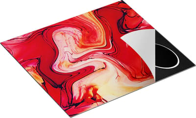 Chefcare Inductie Beschermer Abstracte Kunst - Oranje en Witte Marmer - 60x50 cm - Afdekplaat Inductie - Kookplaat Beschermer - Inductie Mat