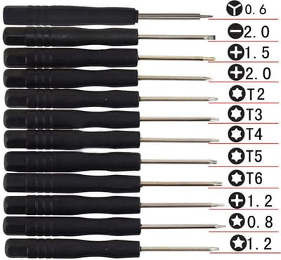 12 Delige Set - handige Schroevendraaier Set - Reparatie - Mobiel - Kleine Schroevendraaier - Mini T2 - T6 - Kruiskop - Plat