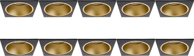 Spot Armatuur 10 Pack - Pragmi Minko Pro - GU10 Inbouwspot - Vierkant - Zwart/Goud - Aluminium - Verdiept - 90mm