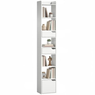 HOMCOM Boekenkast - Spaanplaat - 32 x 24 x 181,5 cm - Wit Houtnerf