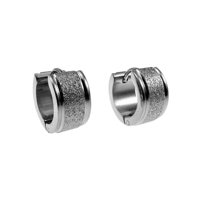 ∅13mm x 7mm Oorringen Unisex - RVS Zilverkleur - Brede Oorbellen met Zand Design