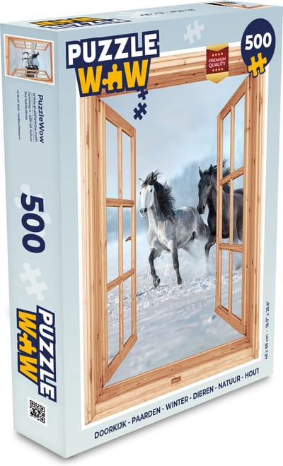 Puzzel Doorkijk - Paarden - Winter - Dieren - Natuur - Hout - Legpuzzel - Puzzel 500 stukjes