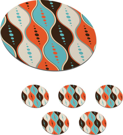 Onderzetters voor glazen - Rond - Retro - Cirkel - Design - 10x10 cm - Glasonderzetters - 6 stuks
