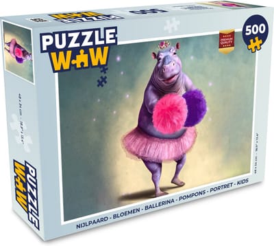 Puzzel Nijlpaard - Bloemen - Ballerina - Pompons - Portret - Kids - Legpuzzel - Puzzel 500 stukjes