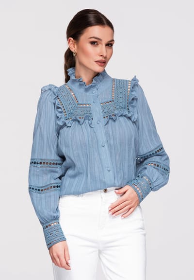 OMBRE Overhemd - Loose Fit - Katoen - Lange Mouw Blauw S/M