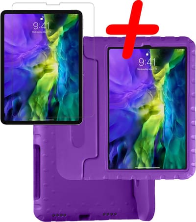 Hoesje Geschikt voor Apple iPad Pro (2022) - 11 inch - 4e generatie - Met Screenprotector - Kinderhoes Shockproof Bumper - Kidsproof Case - Tablet Hoes - Kinder Hoes Cover - Paars