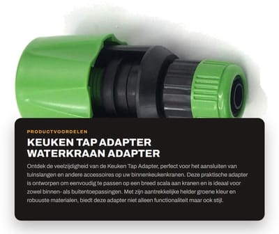 Dailygoods - Keuken Tap Adapter - Waterkraan Adapter - Geschikt voor Tuinslang - Zwart en Groen - Ronde Hoofd Connector - Ideaal voor Binnenkeuken - M...