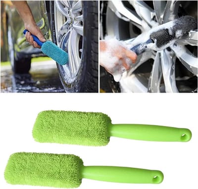 2-delige microvezel wielborstelset - zachte, krasvrije wielvelgenborstel voor auto, SUV, motor en vrachtwagen