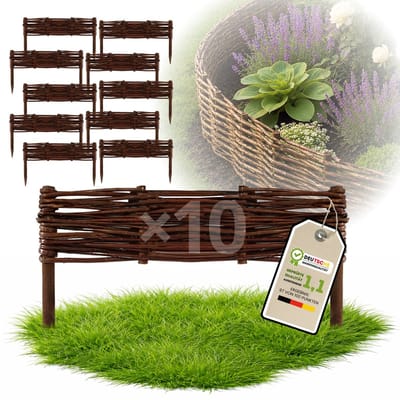Floranica Set van 10 Bedrand van wilgenhout 10 cm x 50 cm Wilgenhek insteekhekwerk Tuinafscheiding van wilg Wilgenvlechtwerk Tuinhek Gazonrand Palissade van wilgentenen