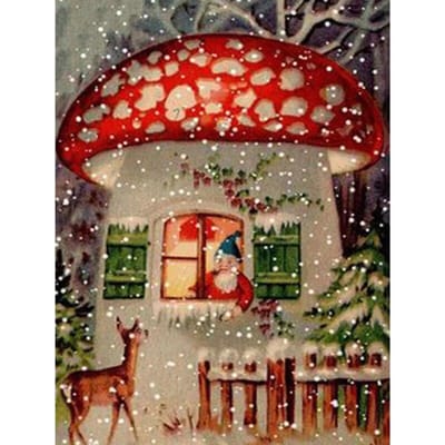 Peinture Diamant Forage Complet Maison Champignon Point de Croix Mosaïque Diamant Strass Peinture Daimond 20X30CM beige