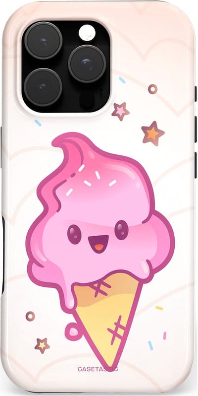 Casetastic hoesje geschikt voor Apple iPhone 16 Pro - MagSafe - Dubbellaagse bescherming - Roze Kawaii Dessert - Fashion Case - Wit Zand Lichtroze