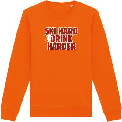 Ski hard drink harder wintersport sweater oranje S - soBAD. | Foute apres ski outfit | kleding | verkleedkleren | wintersporttruien | wintersport dames en heren