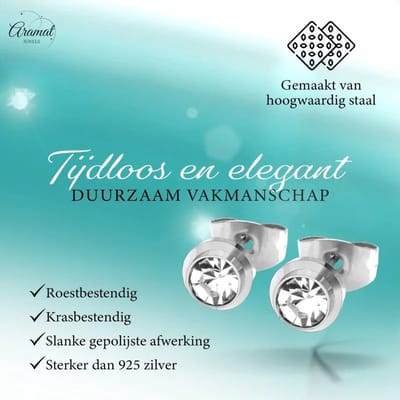 Aramat Jewels | Oorbellen | Prachtige 6mm Stalen Oorbellen met steen | | | |6mm | Staal | Kinderen, Volwassenen | Verkleurd niet