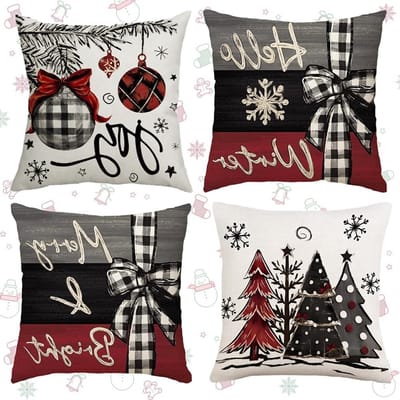 Decoratieve Kerst Kussenhoezen - Set van 4, Linnen, Kerstpatroon, Ideaal voor Sofa en Slaapkamer Decoratie