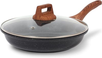 Koekenpan met Deksel - Koekepan Koekenpan - Omelet Bakken - Granite Anti-aanbaklaag - 20 cm - Zwart