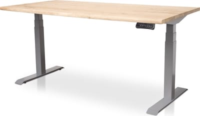 Zit-sta bureau met massief eiken boomstam blad 120 x 80 cm - MRC PRO NEN-EN 527 - elektrisch verstelbaar - frame aluminium - 130 cm hoog - 150KG draagvermogen