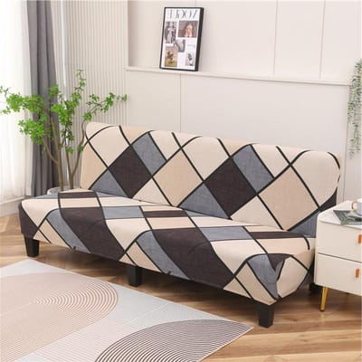 Geprinte Futonhoes Stretch Slaapbankhoes Armloze Bankhoezen met Elastische Onderkant voor Woonkamer Slaapkamer Meubels S/M/L maten S 120-145cm