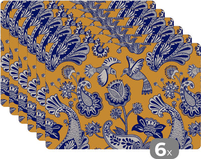 Placemat - Placemats kunststof - Jungle - Design - Vogel - Kolibrie - 45x30 cm - 6 stuks - Hittebestendig - Anti-Slip - Onderlegger - Afneembaar