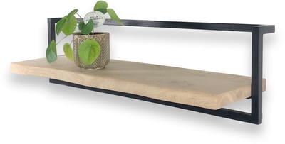 Wandrek industrieel met boomstam plank 100 x 30 cm - Metaal zwart - Massief eiken hout - Fotoplank- Wandplank zwevend - Boomstam plank - Muurplank - Muurplank zwevend