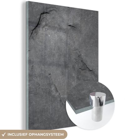 Glasschilderij zwart wit - Graniet - Grijs - Steen - Industrieel - 120x160 cm - Foto op glas - Slaapkamer decoratie