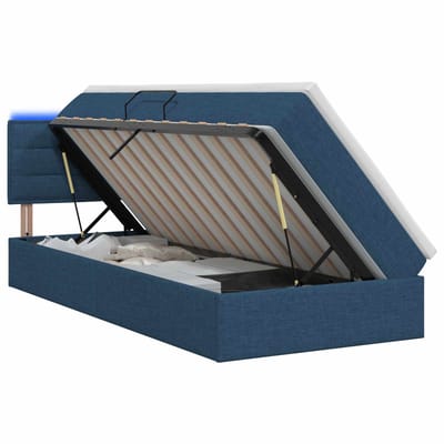 vidaXL - LED - opbergbed - met - matras - Blauw - 100 - x - 200 - cm - Stof