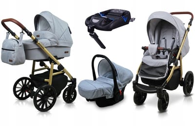 BabyLux® Kinderwagen 4in1 – ASPERO - SILVER FLEX - Opklapbare Wandelwagen incl. Reiswieg, Multifunctionele Buggy Sportstoel, Autostoel, ISOFIX basisstation - Combi-kinderwagen met Luiertas, Regenhoes, Klamboe
