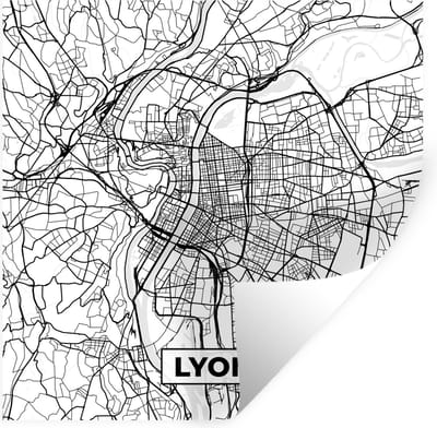 Muurstickers - Sticker Folie - Lyon - Stadskaart - Frankrijk - Kaart - Plattegrond - Zwart wit - 100x100 cm - Plakfolie - Muurstickers Kinderkamer - Zelfklevend Behang XXL - Zelfklevend behangpapier - Stickerfolie