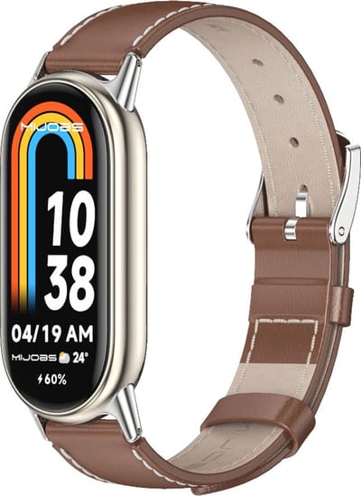 By Qubix - Echt leren bandje - Bruin - Geschikt voor Xiaomi Smart Band 8 / 9 / 10