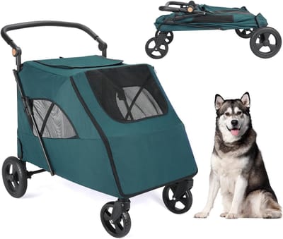 Hondenwandelwagen - Huisdier Buggy - Wandelen Reizen - Opvouwbaar Verstelbaar - 11 kg Max - Donker Groen