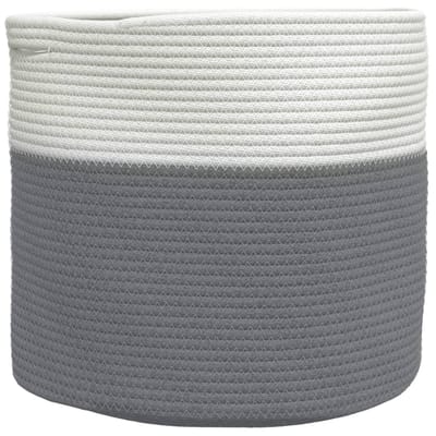vidaXL - Opbergmand - Ø - 40x35 - cm - katoen - grijs - en - wit