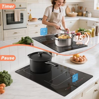 Inductie Kookplaat - Elektrisch Fornuis - Snel Koken - Flexzone Grill - 29x52cm - Zwart