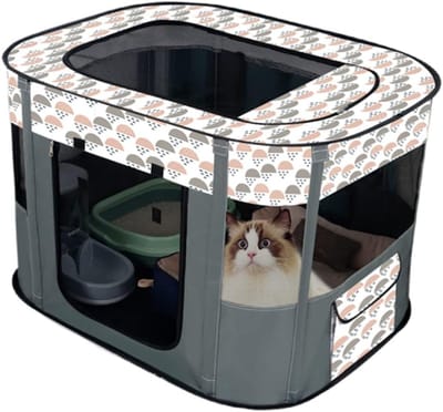 Draagbaar Hondenhok - Huisdierenren - Maat S (70x50 cm) - Opvouwbare Huisdiertent - Puppyren & Kattenhok - Gesloten Kennel & Kattenmand - Scheurbestendig - Voor Binnen & Buiten - Camperpand & Reistent voor Honden & Katten - Grijs