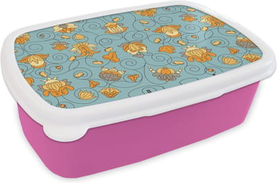 Broodtrommel Roze - Lunchbox - Brooddoos - Patronen - Vintage - Bloemen - 18x12x6 cm - Kinderen - Meisje